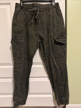 Almost Famous Olive Green Snake-Print Cargo Joggers